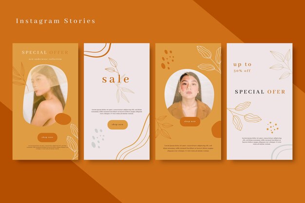 Hand drawn instagram sale stories collection with photo