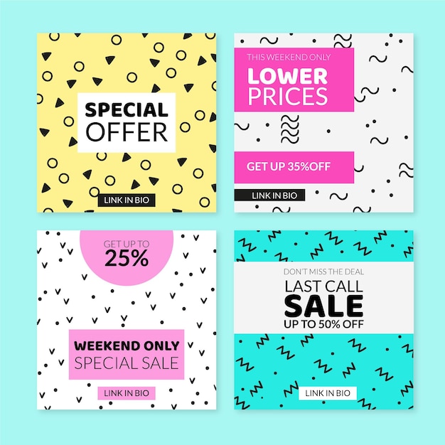 Free vector hand drawn instagram sale stories collection