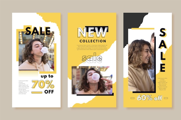 Free vector hand drawn instagram sale stories collection