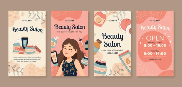 Hand drawn instagram stories beauty salon template