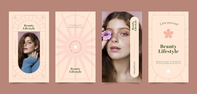 Free vector hand drawn instagram stories beauty salon template