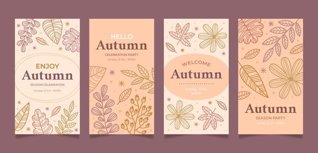Hand drawn instagram stories collection for autumn celebration