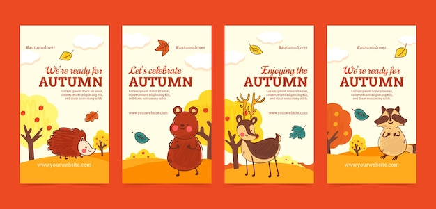 Free vector hand drawn instagram stories collection for autumn celebration