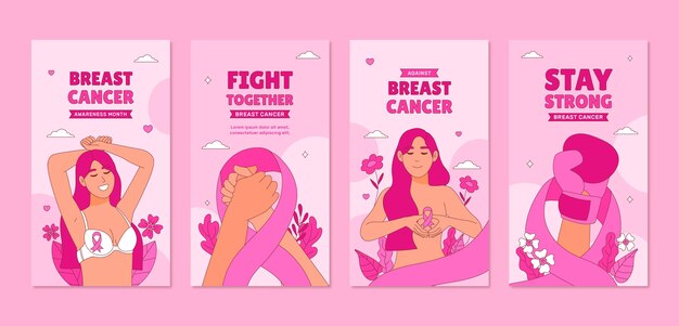 Hand drawn instagram stories collection for breast cancer awareness month