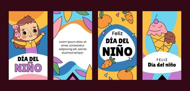 Hand drawn instagram stories collection for children's day celebration