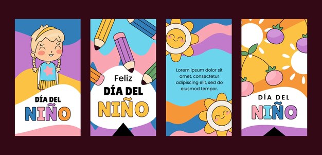 Hand drawn instagram stories collection for children's day celebration