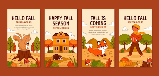 Free vector hand drawn instagram stories collection for fall season