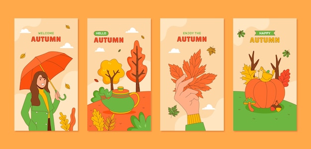 Free vector hand drawn instagram stories collection for fall season