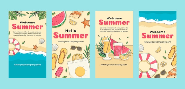 Hand drawn instagram stories collection for summer season