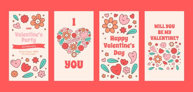 Hand drawn instagram stories collection for valentine's day celebration