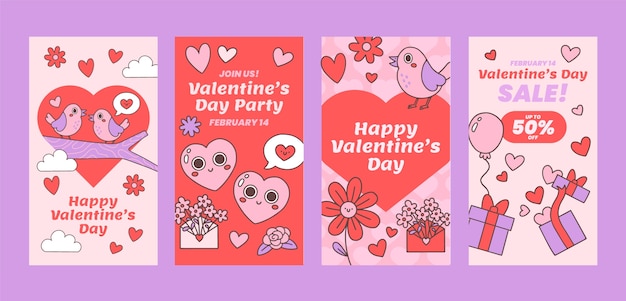 Hand drawn instagram stories collection for valentines day