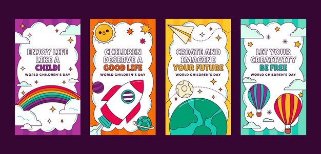 Hand drawn instagram stories collection for world children's day celebration
