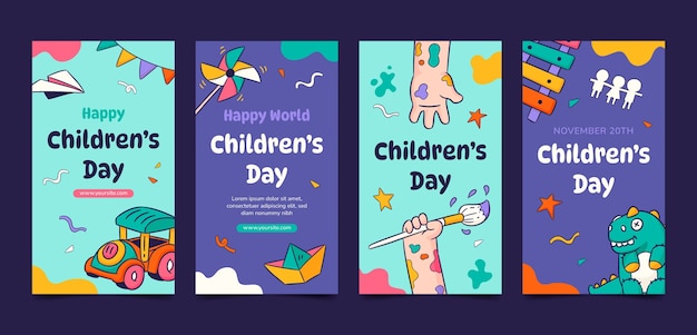 Hand drawn instagram stories collection for world children's day celebration