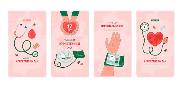 Hand drawn instagram stories collection for world hypertension day awareness