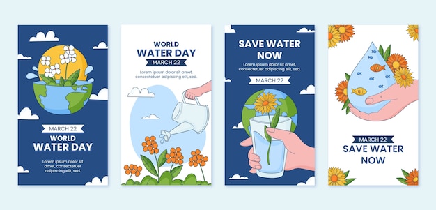Free Vector hand drawn instagram stories collection for world water day