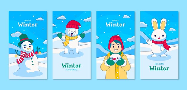 Hand drawn instagram stories template for winter season celebration