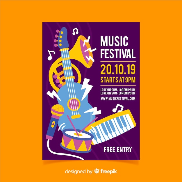 Free vector hand drawn instruments music festival poster