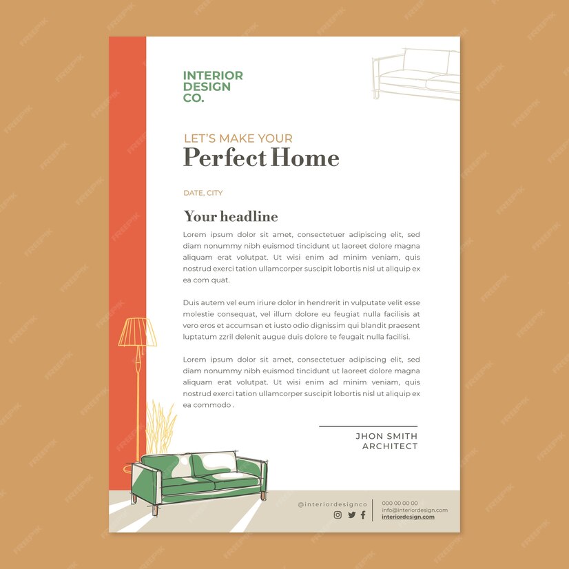 Free Vector | Hand drawn interior design letterhead