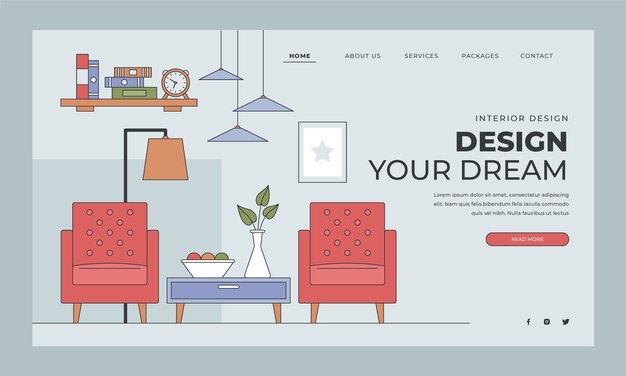 Hand drawn interior design template