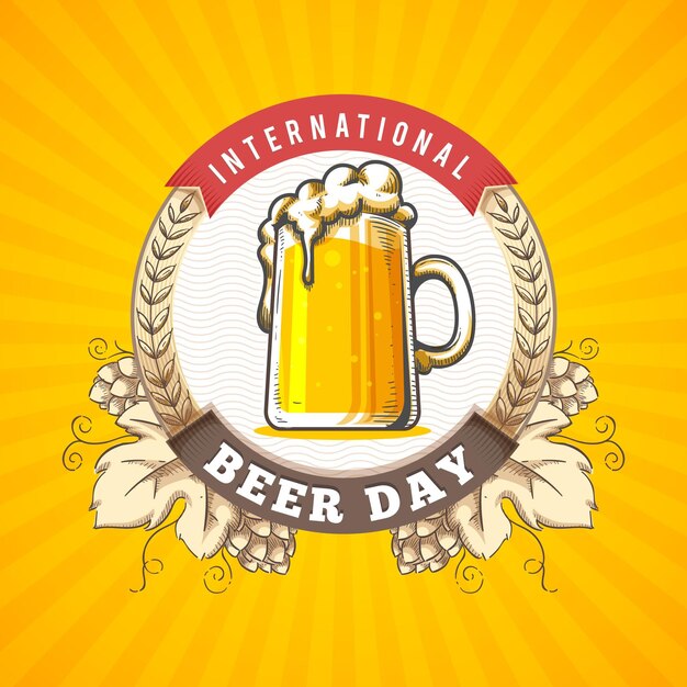 Hand drawn international beer day concept