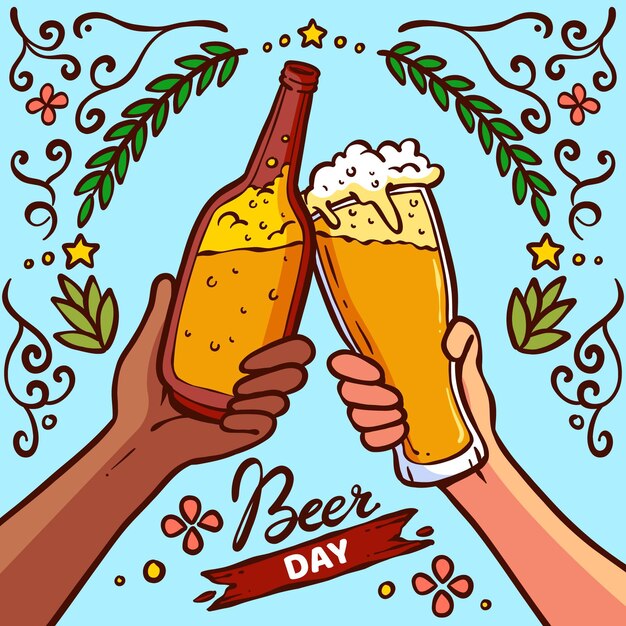 Hand drawn international beer day illustration