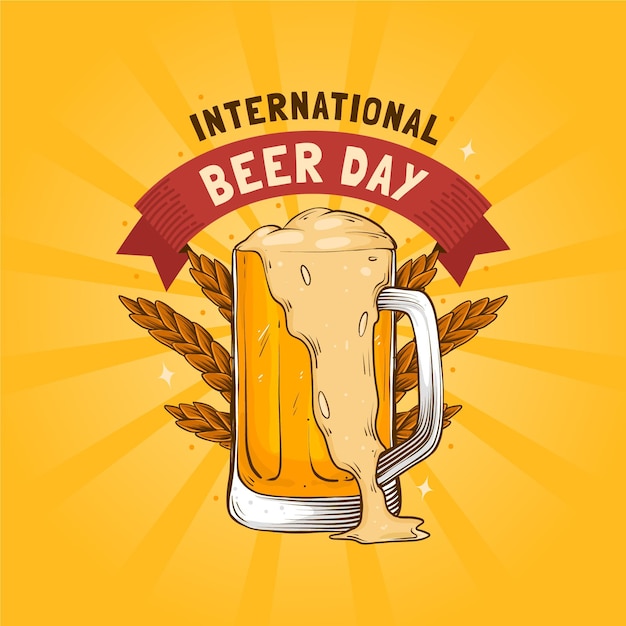 Hand drawn international beer day illustration