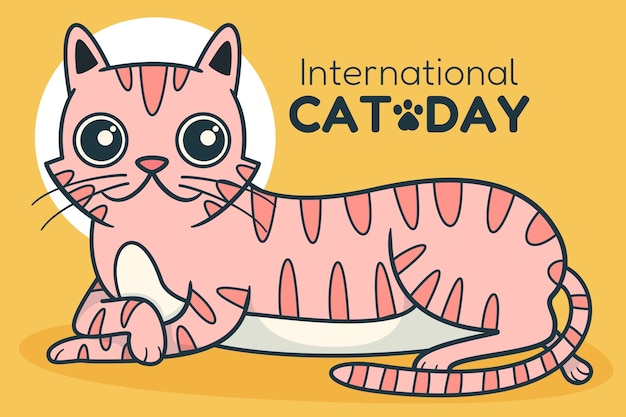 Free vector hand drawn international cat day background with cat