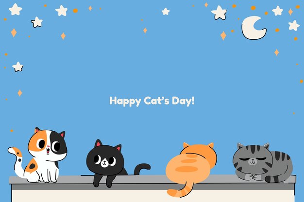 Ручной обращается международный день кошек фон с кошками ночью