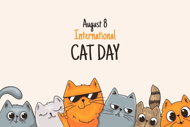 Free vector hand drawn international cat day background with cats