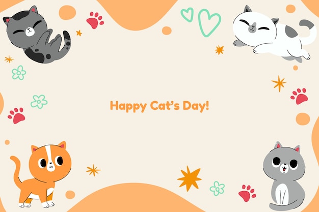 Free vector hand drawn international cat day background with cats