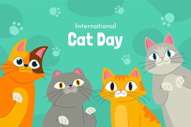 Hand drawn international cat day background