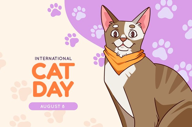 Hand drawn international cat day background