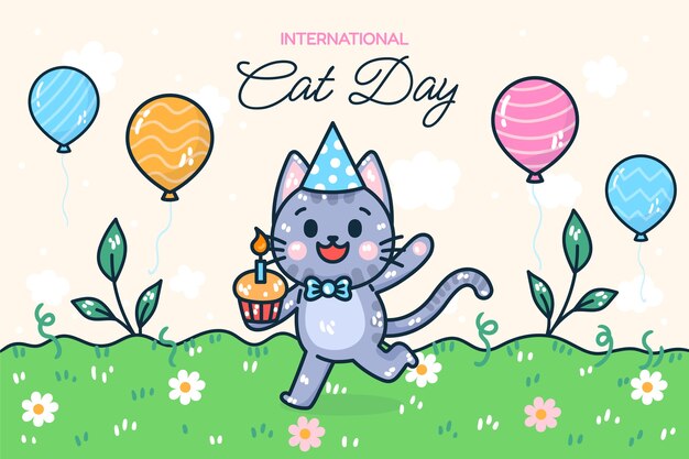 hand drawn international cat day background