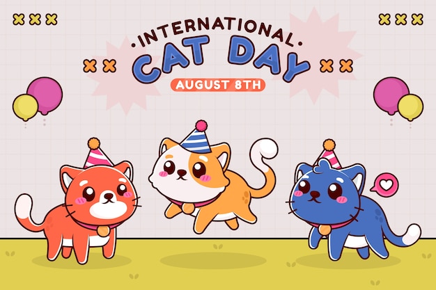 Hand drawn international cat day background