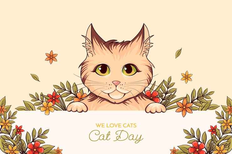 無料Vector 手描きの国際猫の日の背景