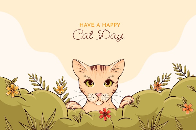 Hand drawn international cat day background