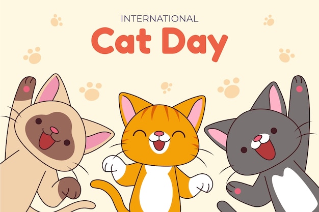 Free vector hand drawn international cat day background