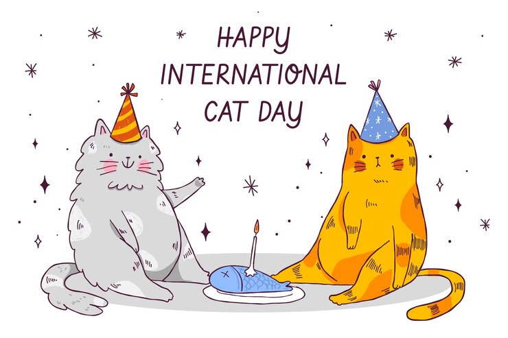 Free Vector hand drawn international cat day background