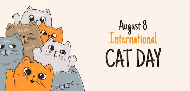 Нарисованный рукой шаблон горизонтального баннера международного дня кошек
