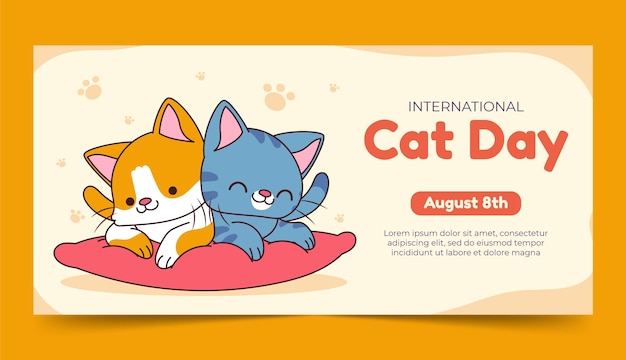 手描きの国際猫の日水平バナーテンプレート