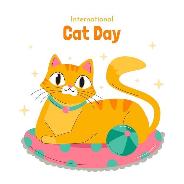 Нарисованная рукой иллюстрация международного дня кошек