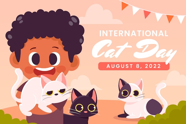 Hand drawn international cat day illustration