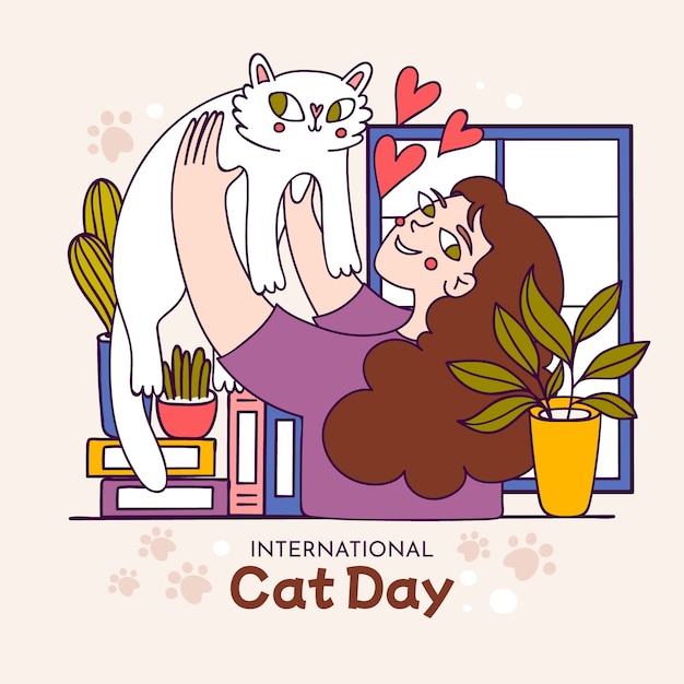 手描きの国際猫の日のイラスト