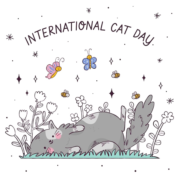 Free vector hand drawn international cat day illustration