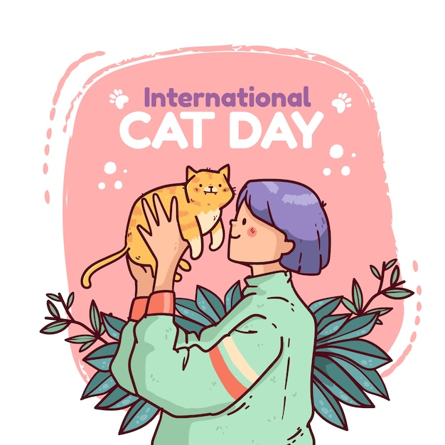 Hand drawn international cat day illustration