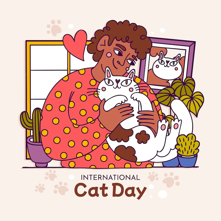Free Vector hand drawn international cat day illustration