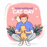 Бесплатное векторное изображение Нарисованная рукой иллюстрация международного дня кошек