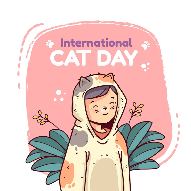 Hand drawn international cat day illustration