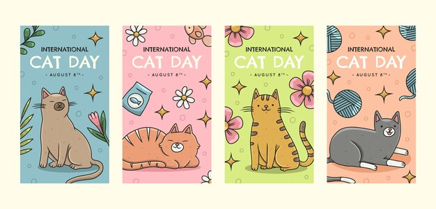 手描きの国際猫の日Instagramストーリーコレクション