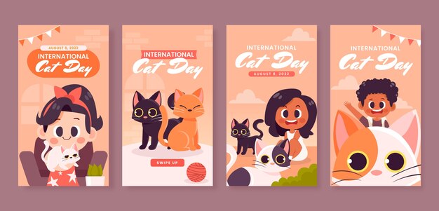 Hand drawn international cat day instagram stories